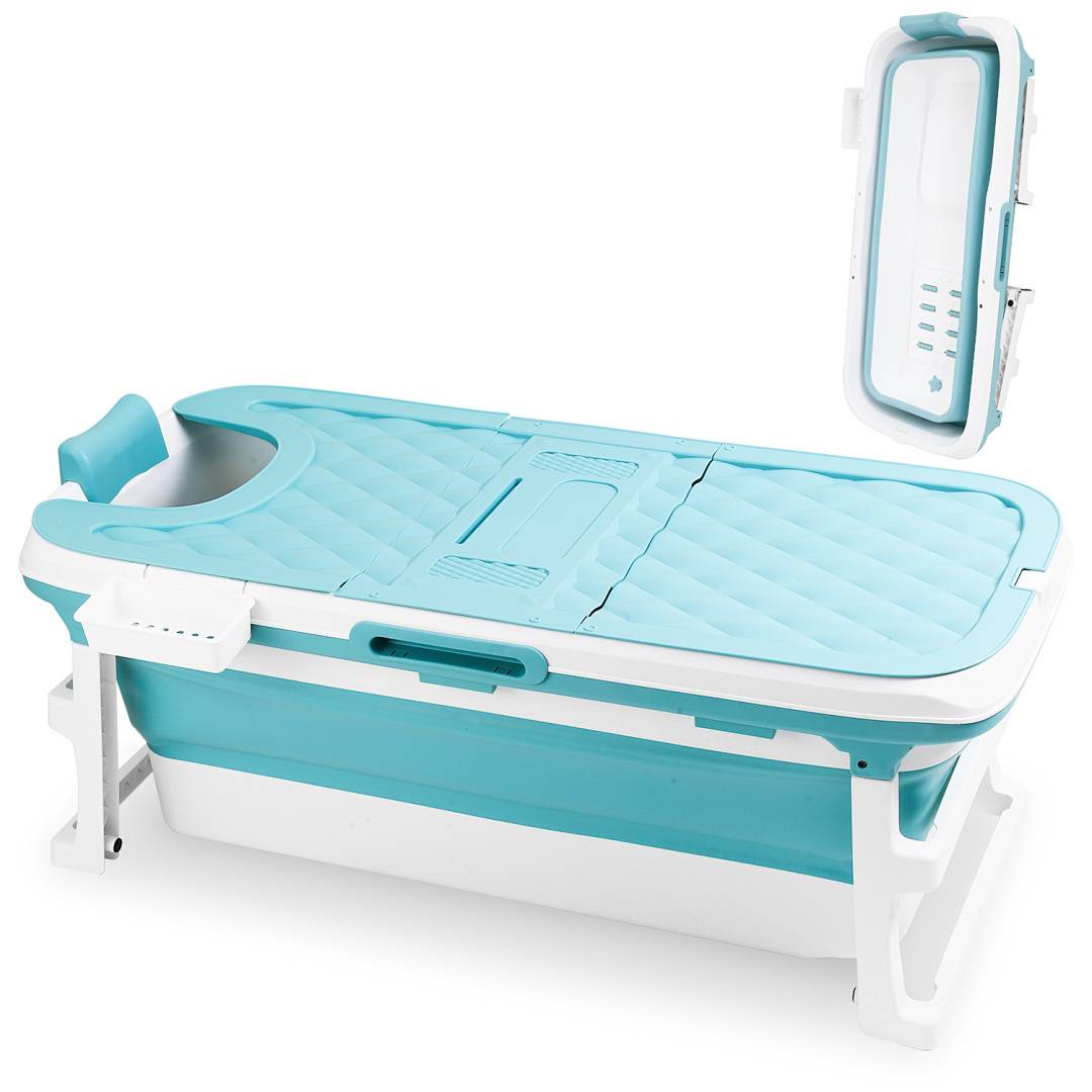 Faltbare Badewanne 149x60x50cm XXL Blau aus PP- und TPE-Kunststoff mit Massagerollen für große Personen