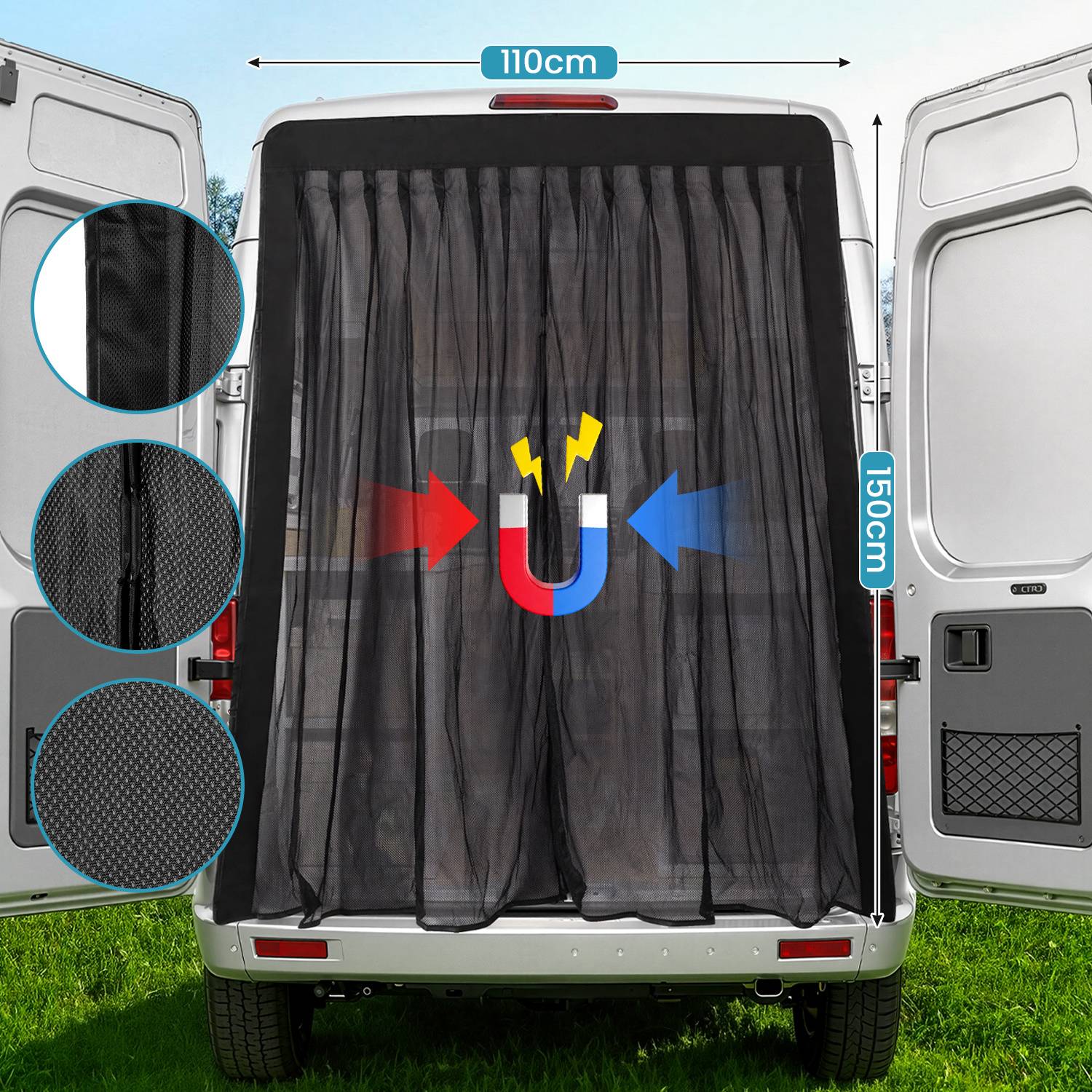 Magnetisches Auto Moskitonetz 165 x 165 cm für Heckklappe SUV Van Camping