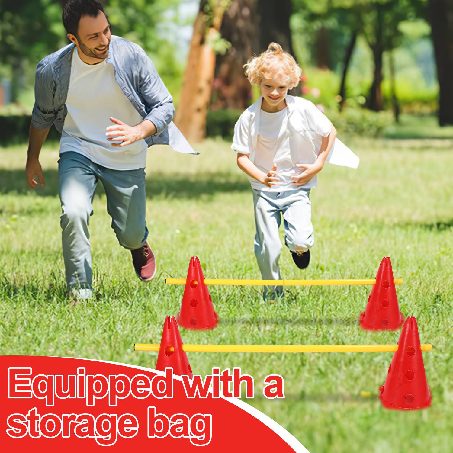 6er Sports Steckhürdenset 12 Kegel + 6 Stangen Agility Hürden Steckhürden Set, Koordinationstraining für Kinder Hunde Teamsport Fussball, Multifun