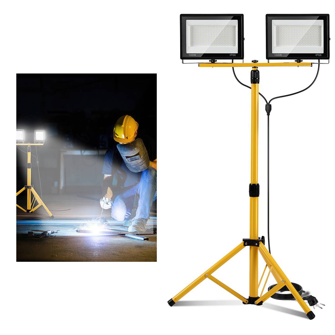 LED Baustrahler 100W, 10000LM LED Arbeitsleuchte IP66, Außenstrahler Kaltweiß 6500K mit verstellbarem Haltebügel für Baustelle Garage Garten Werks