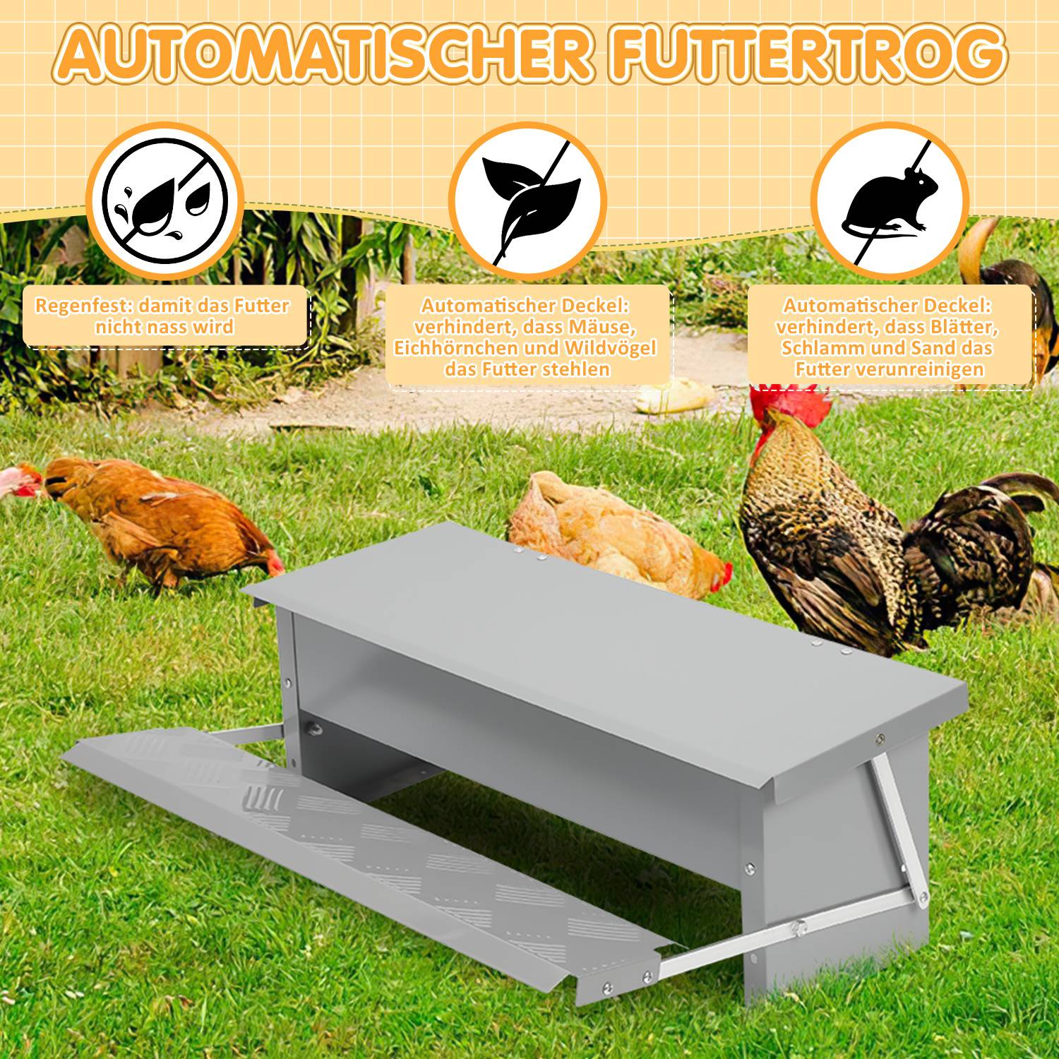 Hühner Futterautomat 5 kg, verzinkt mit Trittklappe und Zubehör