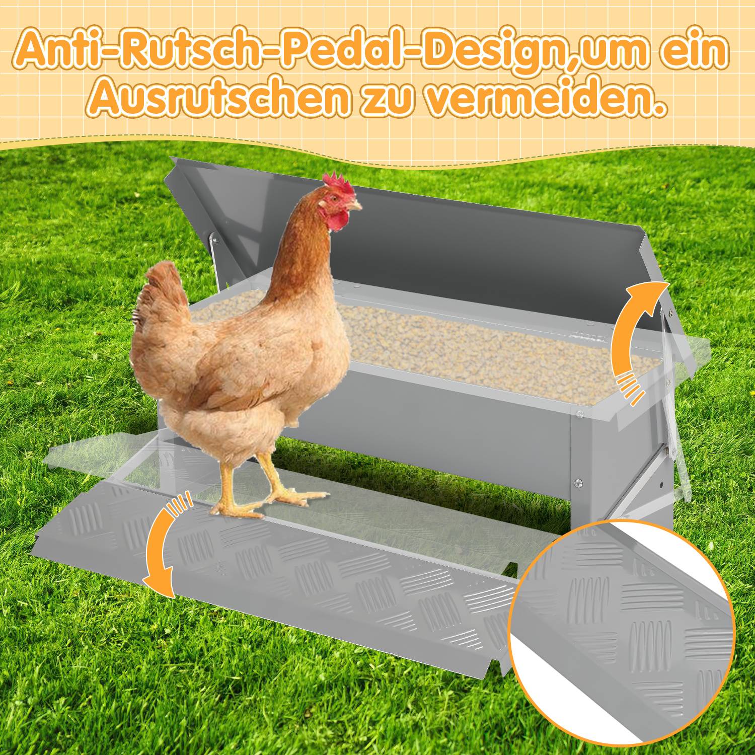 Hühner Futterautomat 5 kg, verzinkt mit Trittklappe und Zubehör