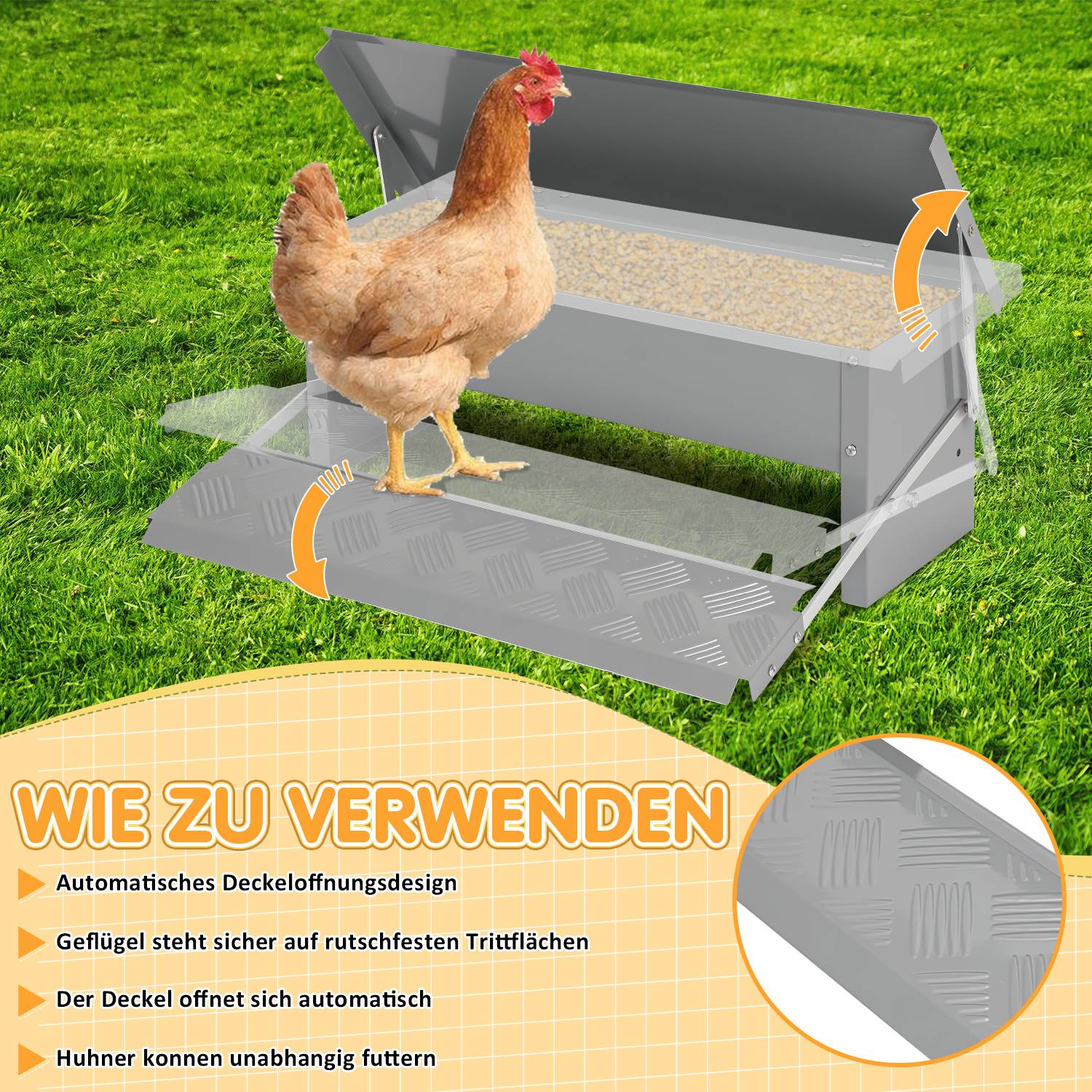 Hühner Futterautomat 5 kg, verzinkt mit Trittklappe und Zubehör