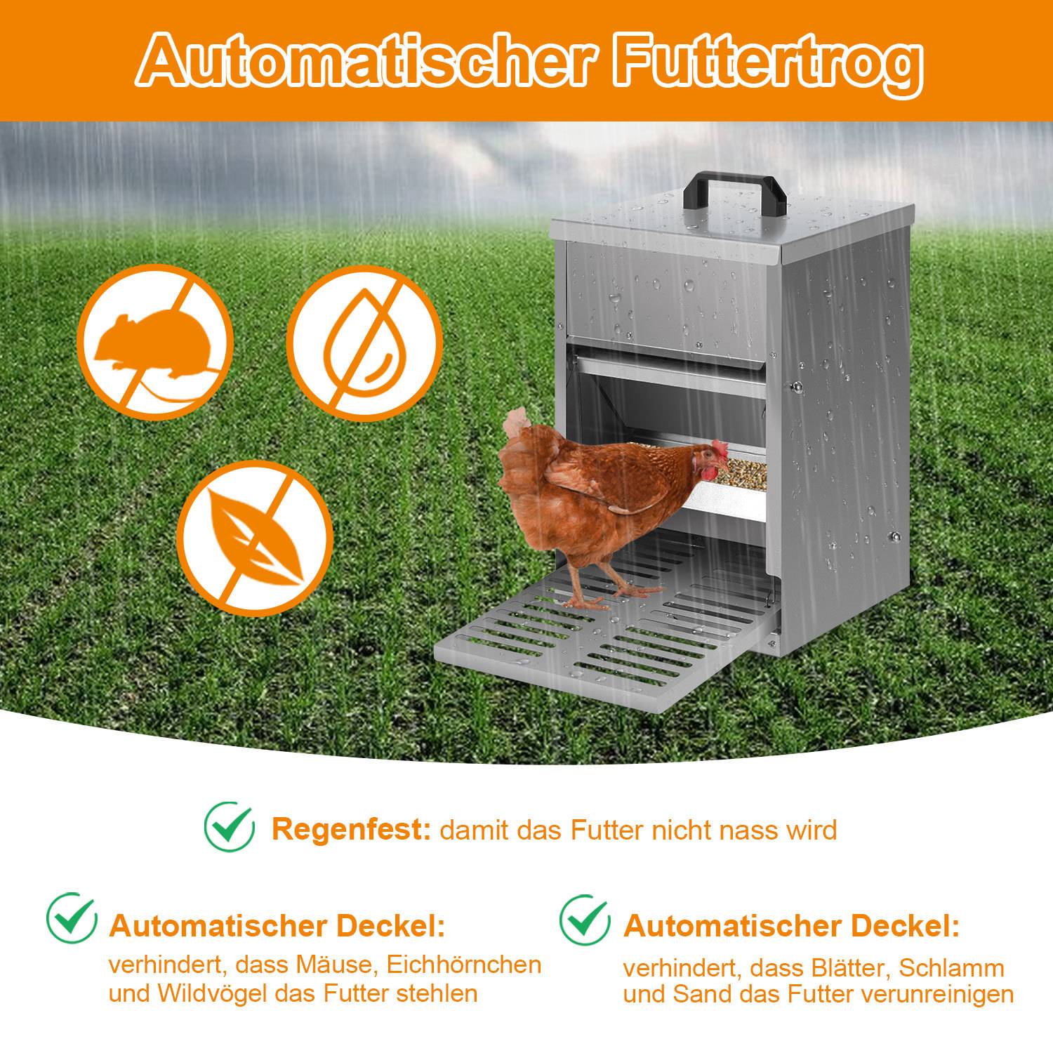 Hühner Futterautomat 5 kg, stehender Geflügelfutterspender