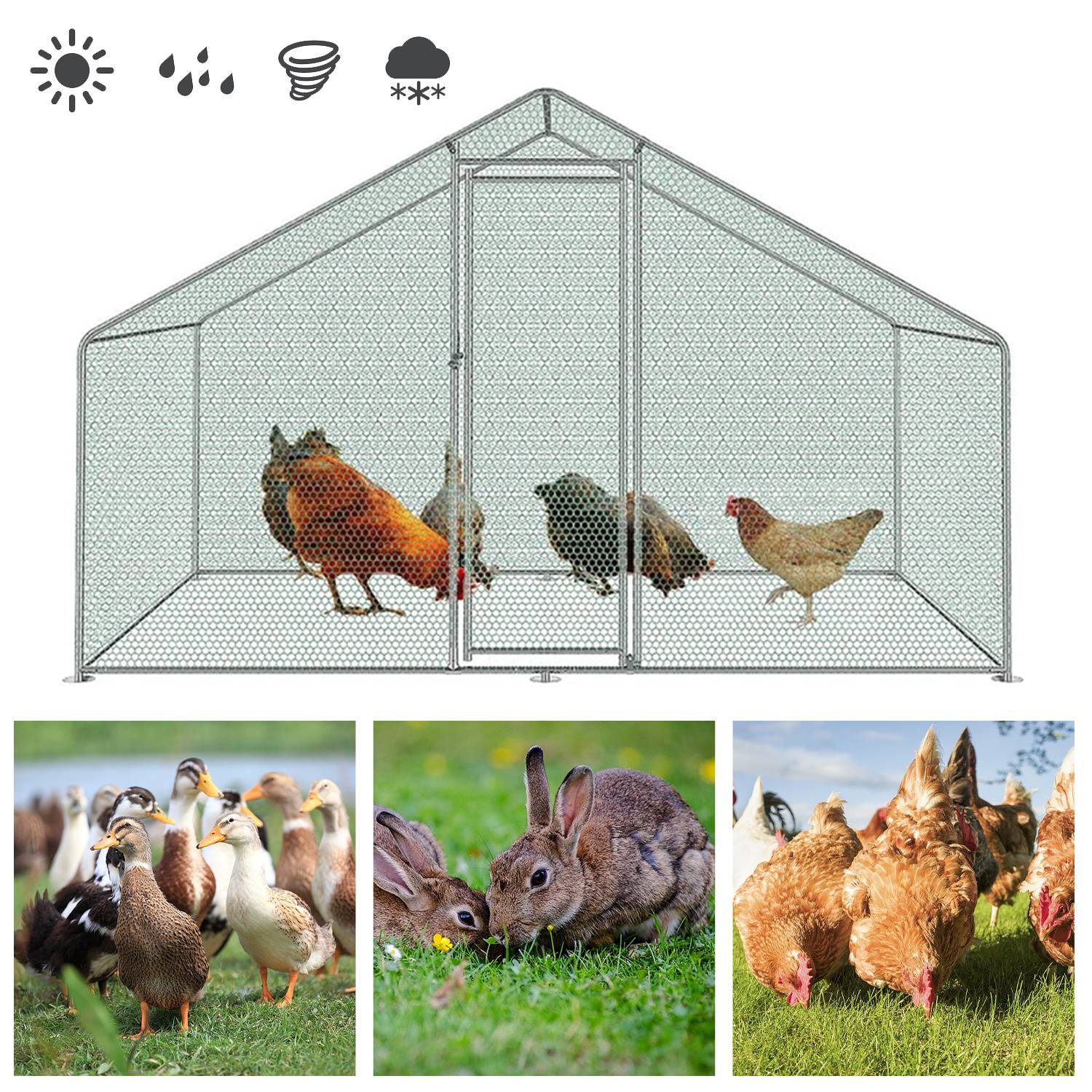 Hühnerstall 3x2x2m Querstreben Hühnerhaus Freilaufgehege Kleintierstall Voliere mit PE-Dach