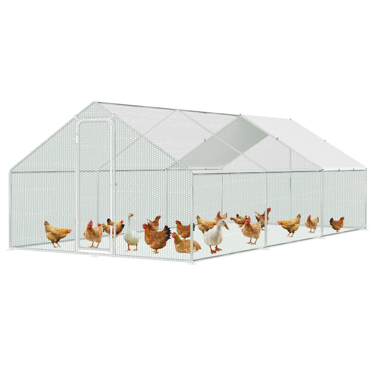 Hühnerstall 3x8x2m Querstreben Hühnerhaus Freilaufgehege Kleintierstall Voliere mit PE-Dach