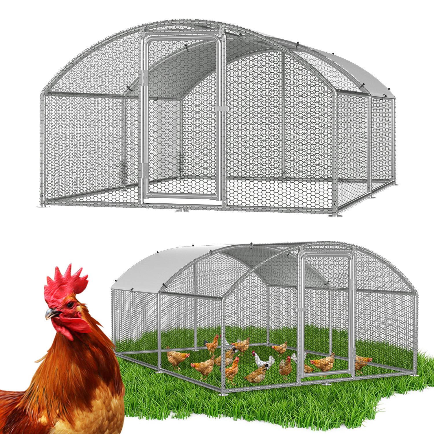 Hühnerstall 3x4x2m Kuppeldach Hühnerhaus Freilaufgehege Kleintierstall Voliere mit PE-Dach