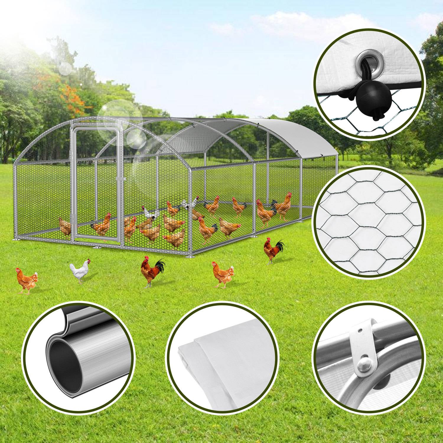 Hühnerstall 3x6x2m Kuppeldach Hühnerhaus Freilaufgehege Kleintierstall Voliere mit PE-Dach