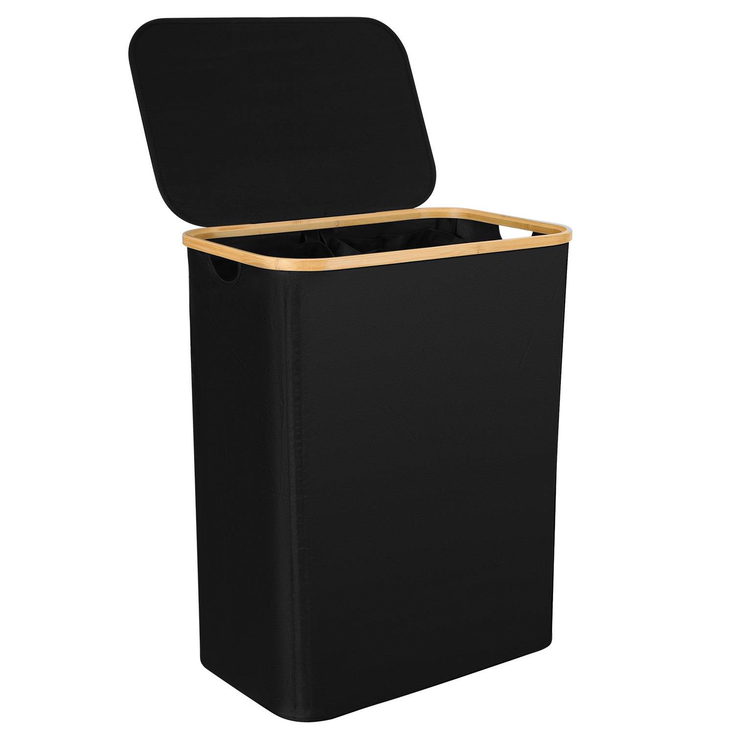 145L Wäschekorb mit Deckel faltbar Oxford Wäschebox Schwarz 57x37x69 cm, 2 Wäschesäcke