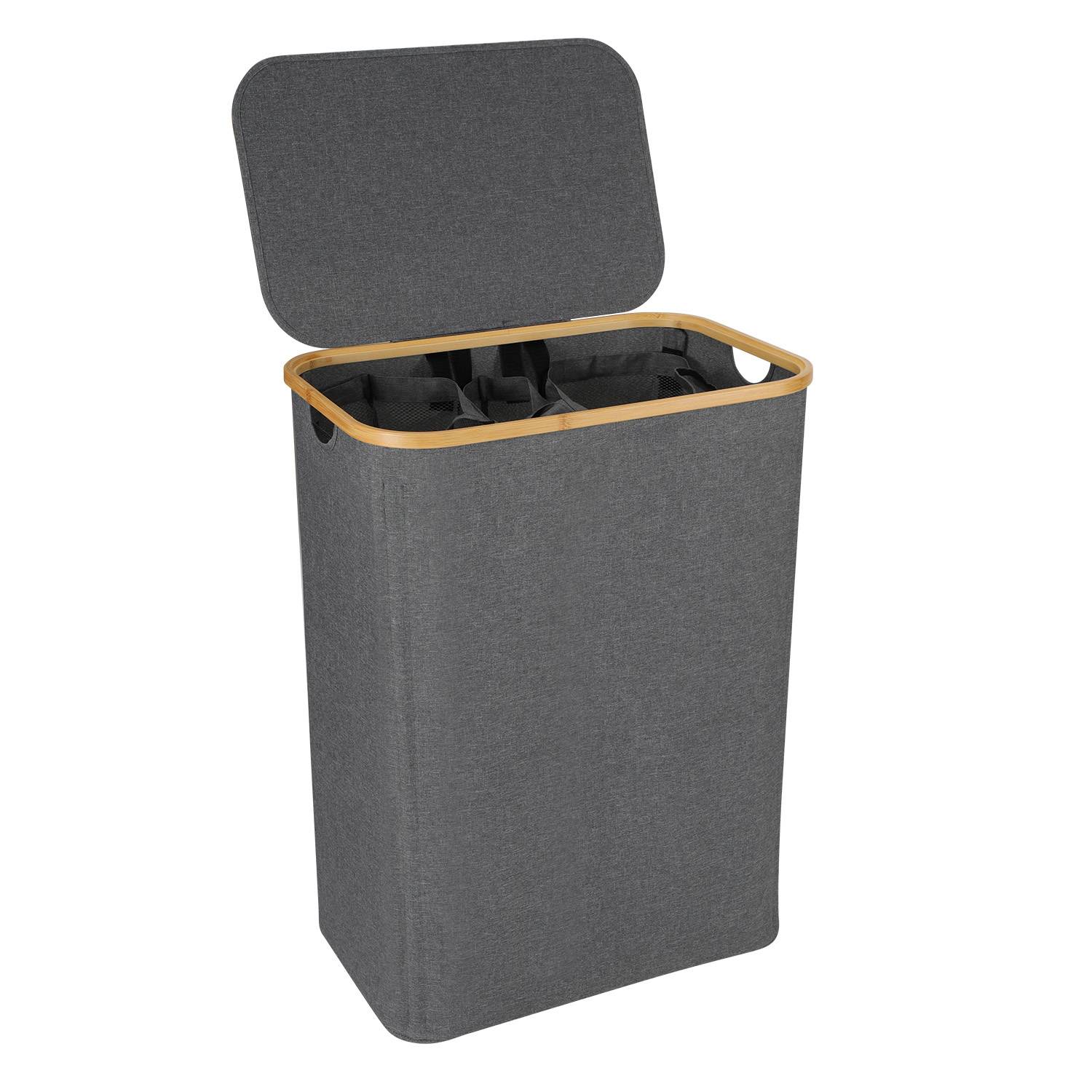 160L Wäschekorb mit Deckel faltbar Oxford Wäschebox Grau 57x37x75 cm, 3 Wäschesäcke