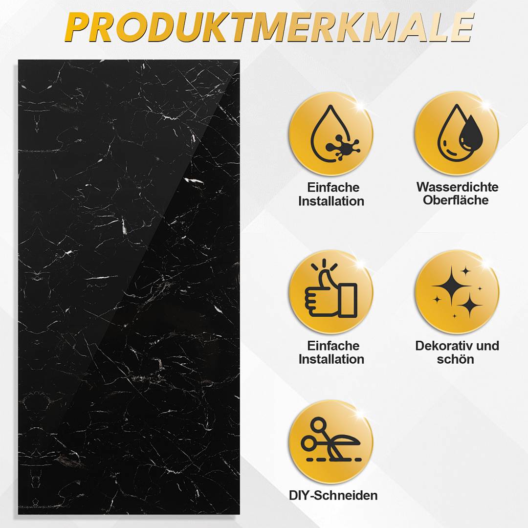 Selbstklebende Wandpaneele 1061 60×30 cm in schwarzem Marmor – 10er-Set, PET