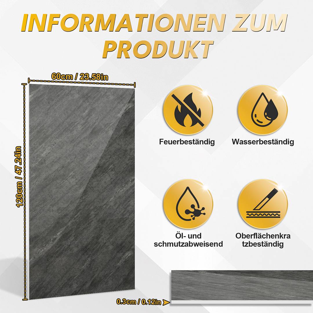 Wandpaneele 120×60 cm, grauer Stein-Verbundwerkstoff – 20er-Set, wasserfest