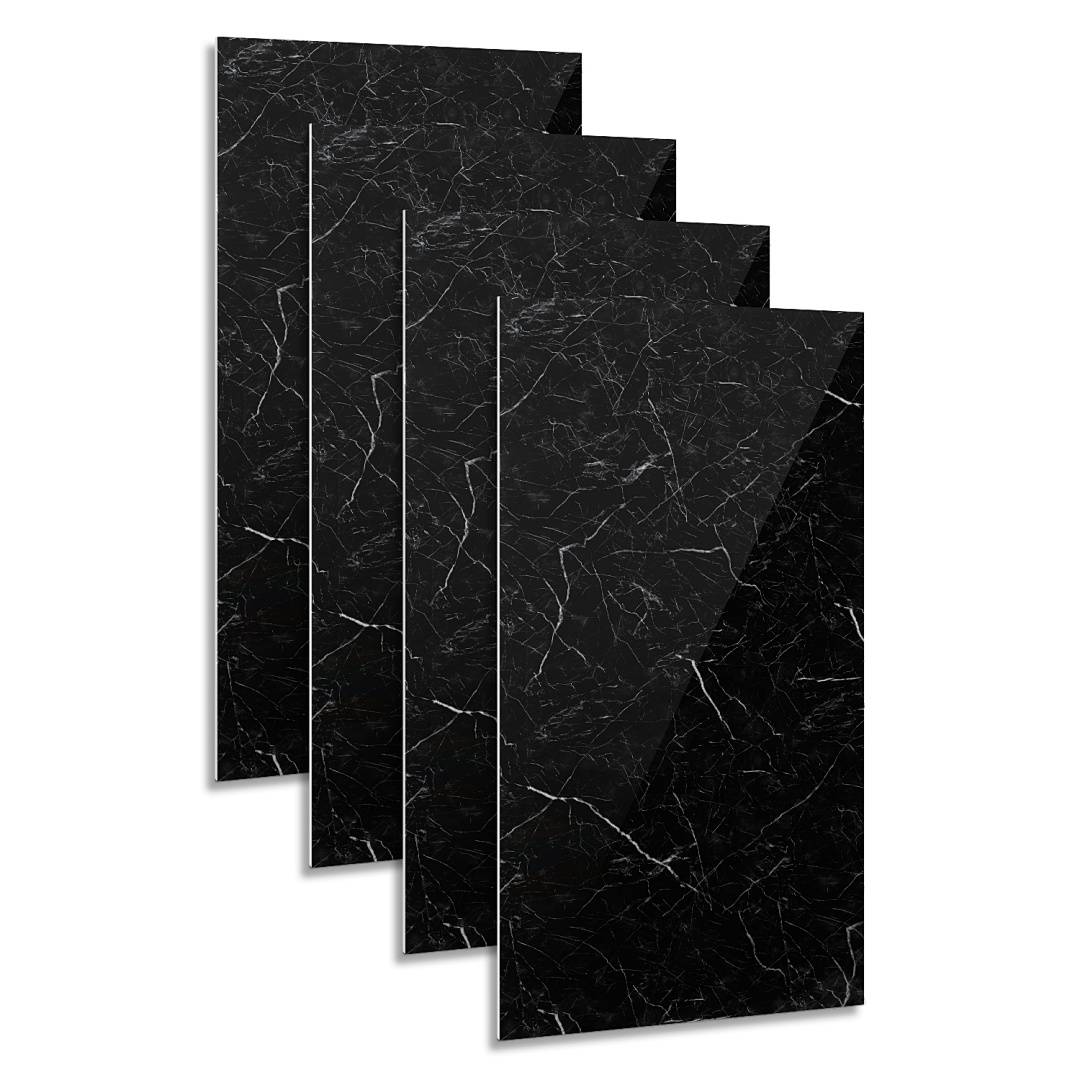 Wandpaneele 120×60 cm in schwarz-weißer Marmoroptik aus Verbundwerkstoff – 12er-Set
