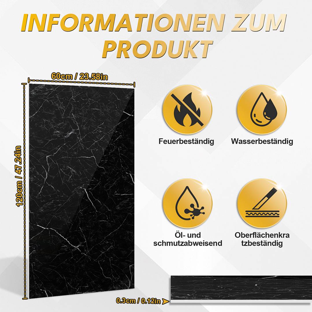 Wandpaneele 120×60 cm in schwarz-weißer Marmoroptik aus Verbundwerkstoff – 12er-Set