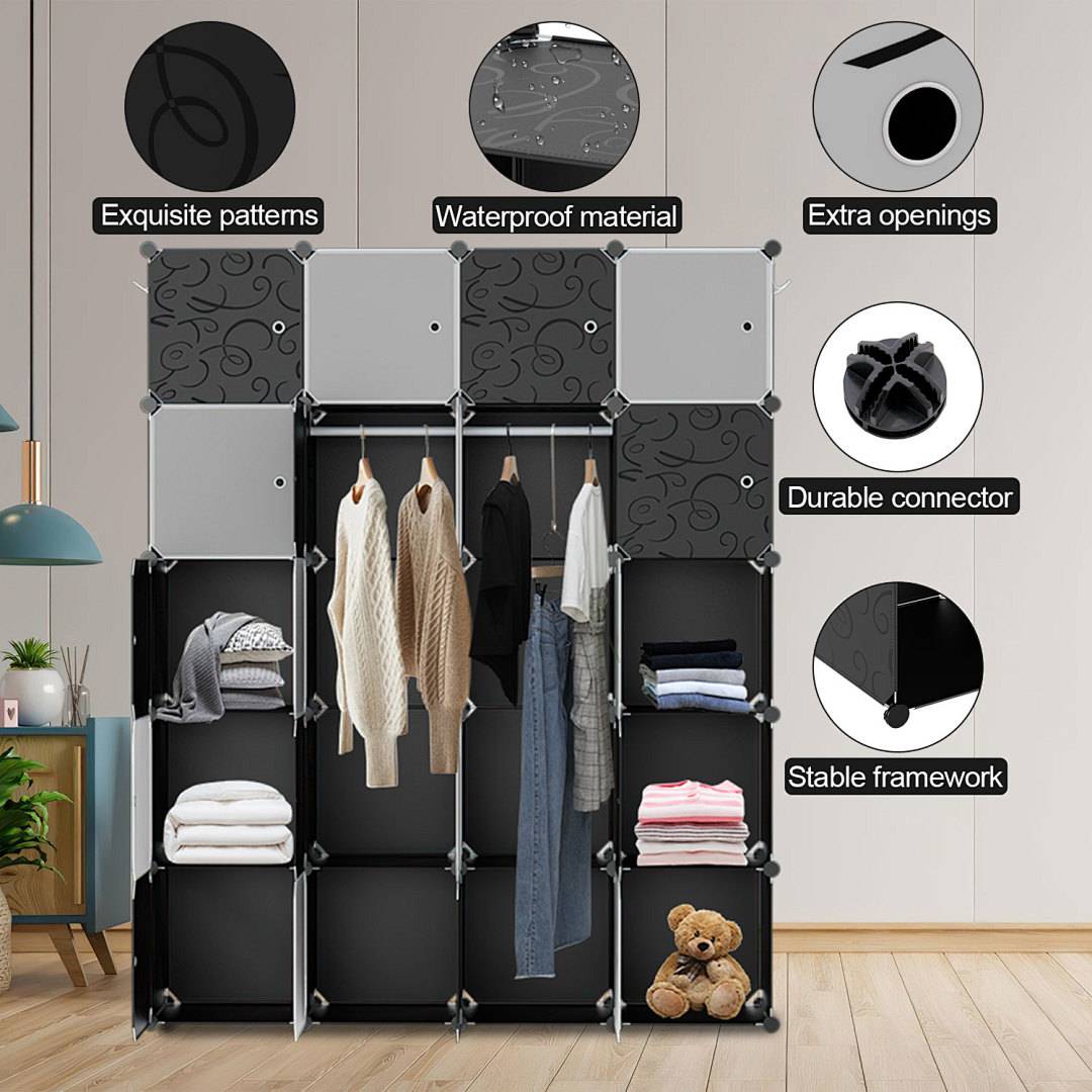 Kleiderschrank Steckschrank 20 Fächer 180x142x37 cm PP Weiß 2 Stangen