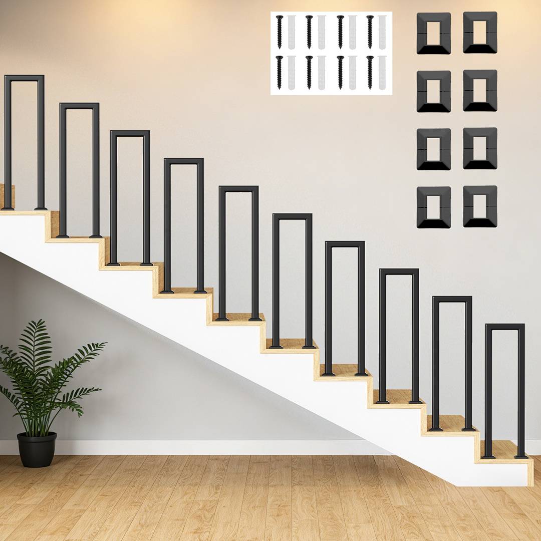 75cm U-Form Treppengeländer Schwarz Ovalrohr Handlauf Aufrechte Montage