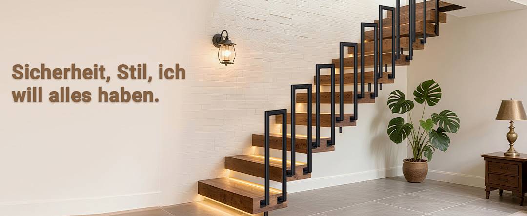 100cm U-Form Treppengeländer Schwarz Ovalrohr Handlauf Seitliche Montage