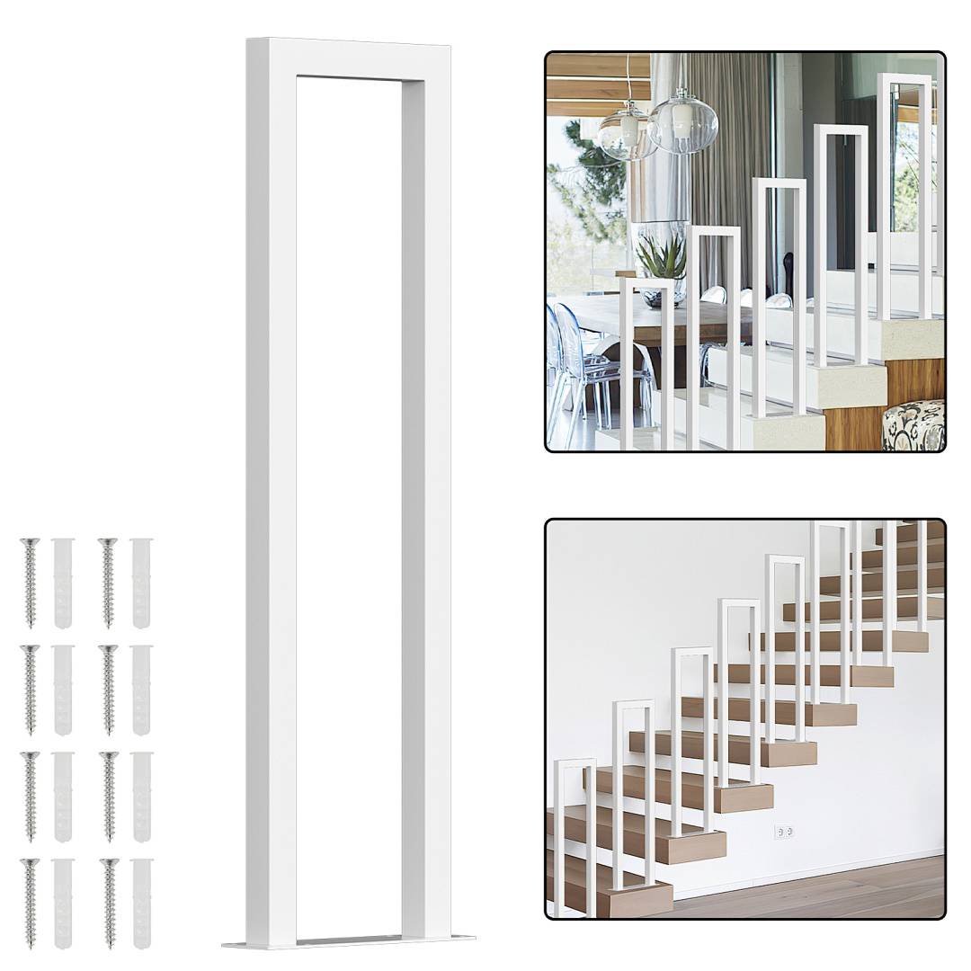 75cm U-Form Treppengeländer Weiß Vierkantrohr Handlauf Aufrechte Montage