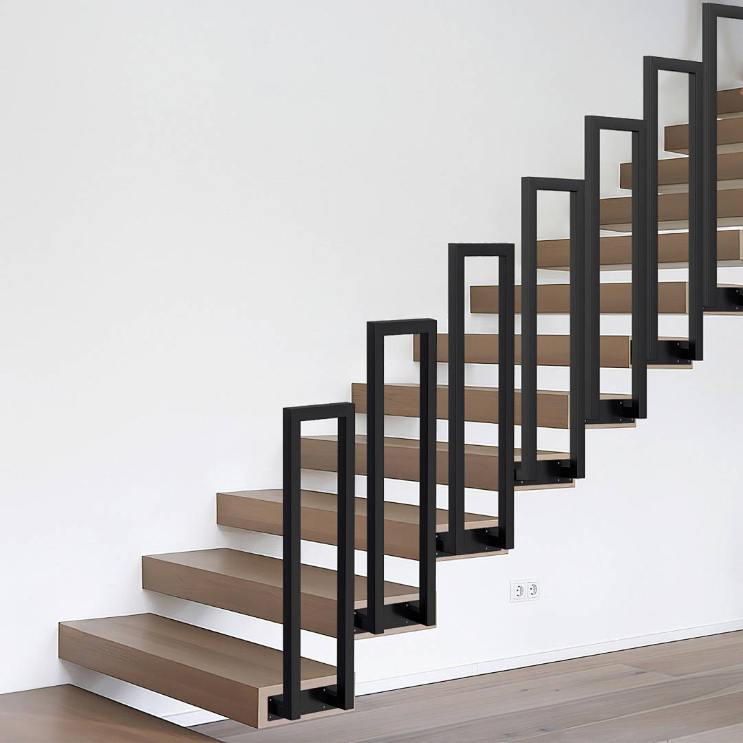 100cm U-Form Treppengeländer Schwarz Vierkantrohr Handlauf Seitliche Montage