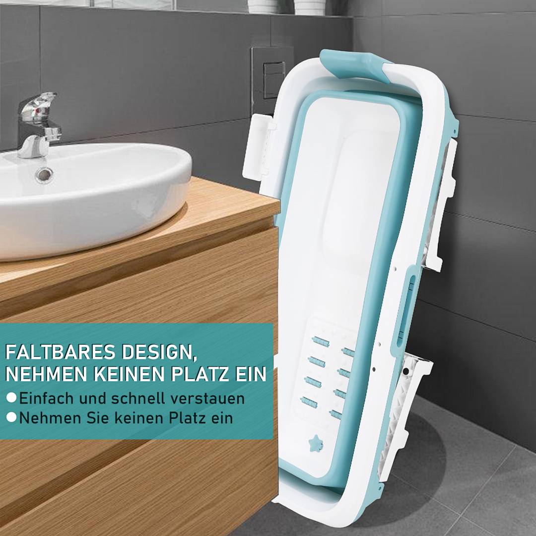 Faltbare Badewanne 149x60x50cm XXL Blau aus PP- und TPE-Kunststoff mit Massagerollen für große Personen