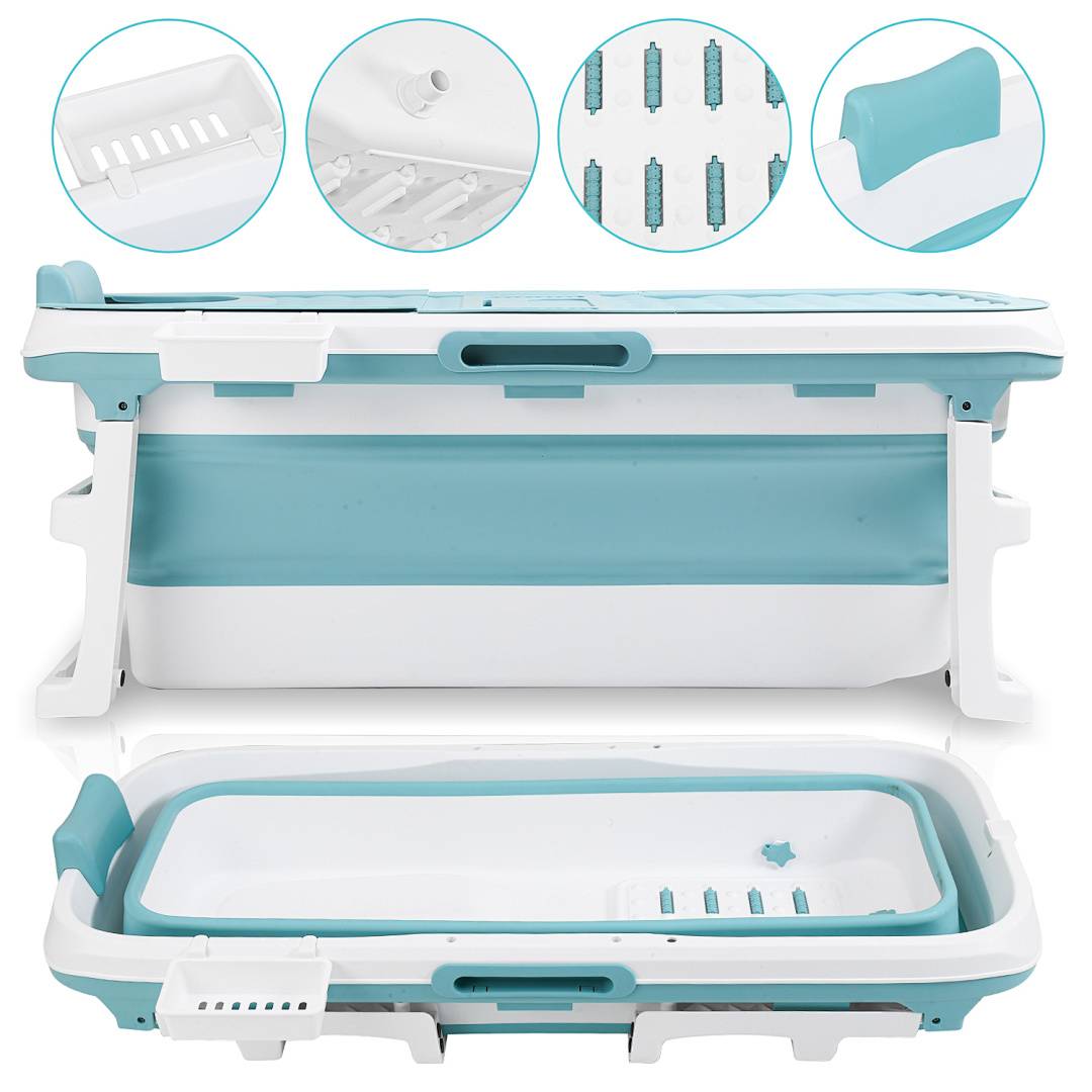 Faltbare Badewanne 149x60x50cm XXL Blau aus PP- und TPE-Kunststoff mit Massagerollen für große Personen