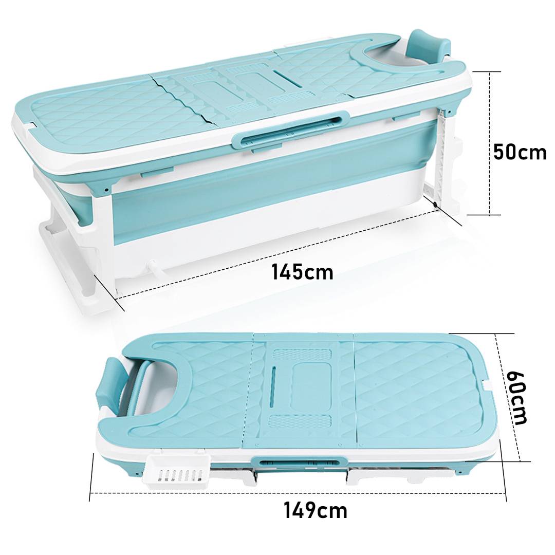 Faltbare Badewanne 149x60x50cm XXL Blau aus PP- und TPE-Kunststoff mit Massagerollen für große Personen