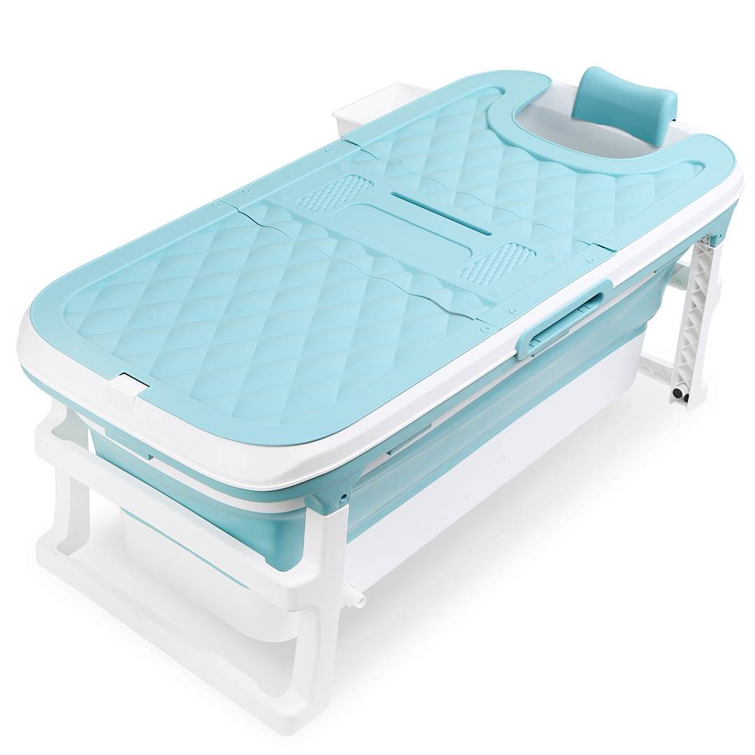 Faltbare Badewanne 132cm XL Blau aus PP- und TPE-Kunststoff mit Abdeckung für entspanntes Baden in Mietwohnungen