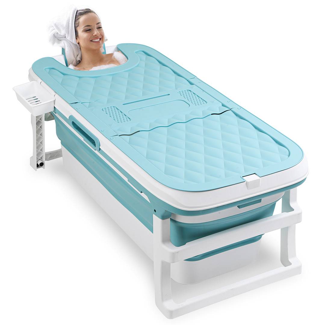 Faltbare Badewanne 149x60x50cm XXL Blau aus PP- und TPE-Kunststoff mit Massagerollen für große Personen