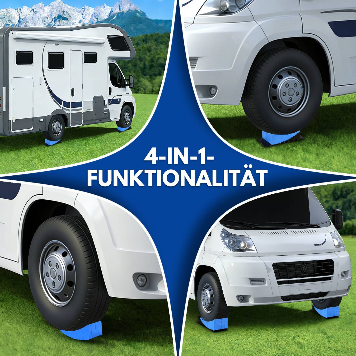 Auffahrkeile Wohnmobil 13,5t Auffahrkeile Set mit 2 quadratischem, 2 Unterlegkeilen, 1 Gummimatte