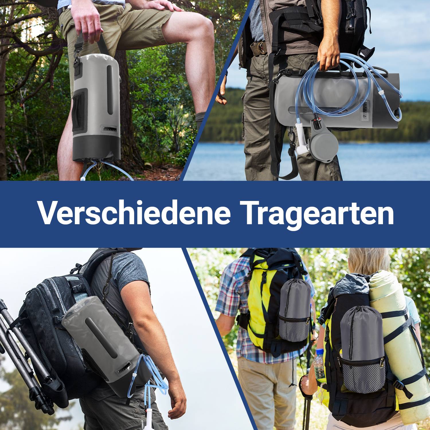 Camping Dusche mit Fußpumpe ohne Aufladen, mobile Druckdusche mit Schlauch und Duschkopf, tragbare Outdoor Dusche für Camping Garten Wohnmobil