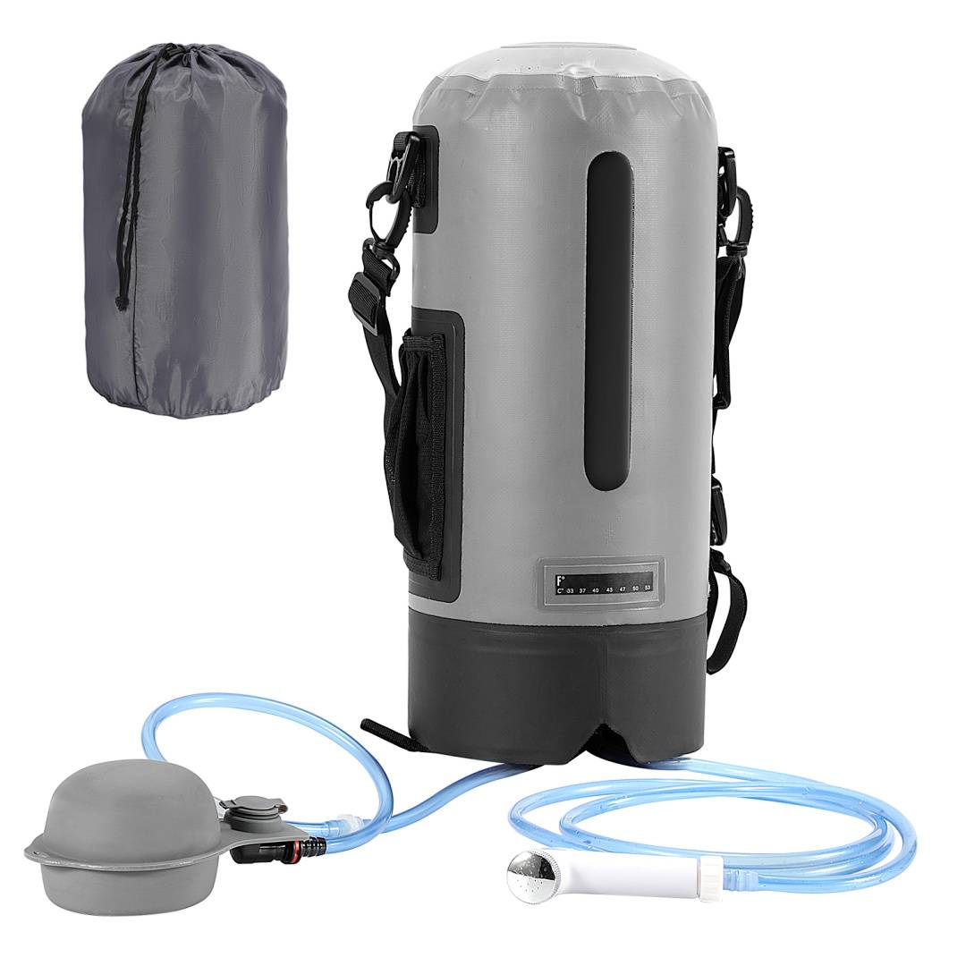 Camping Dusche mit Fußpumpe ohne Aufladen, mobile Druckdusche mit Schlauch und Duschkopf, tragbare Outdoor Dusche für Camping Garten Wohnmobil