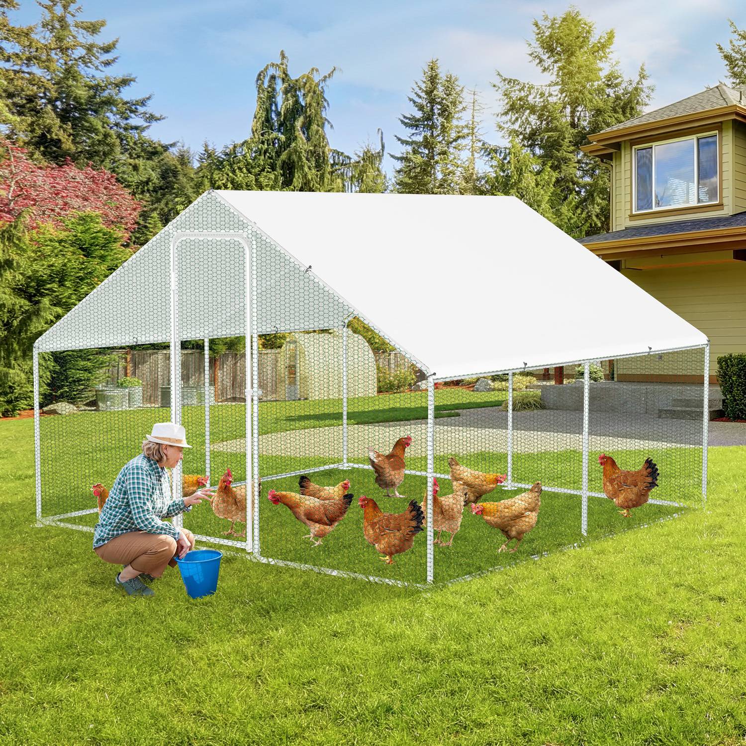 Hühnerstall 3x3x2m Querstreben Hühnerhaus Freilaufgehege Kleintierstall Voliere mit PE-Dach
