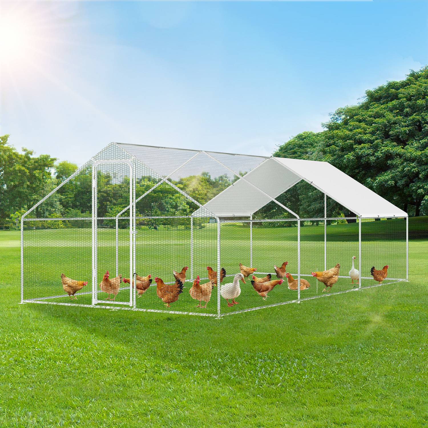 Hühnerstall 3x6x2m Querstreben Hühnerhaus Freilaufgehege Kleintierstall Voliere mit PE-Dach