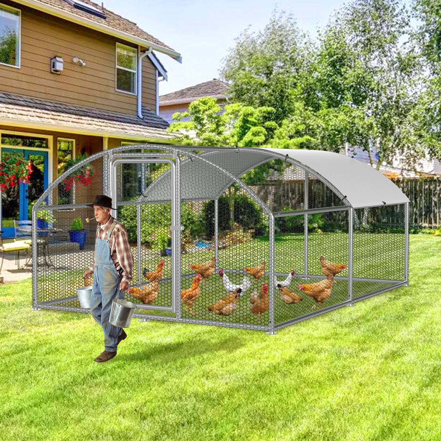 Hühnerstall 3x4x2m Kuppeldach Hühnerhaus Freilaufgehege Kleintierstall Voliere mit PE-Dach