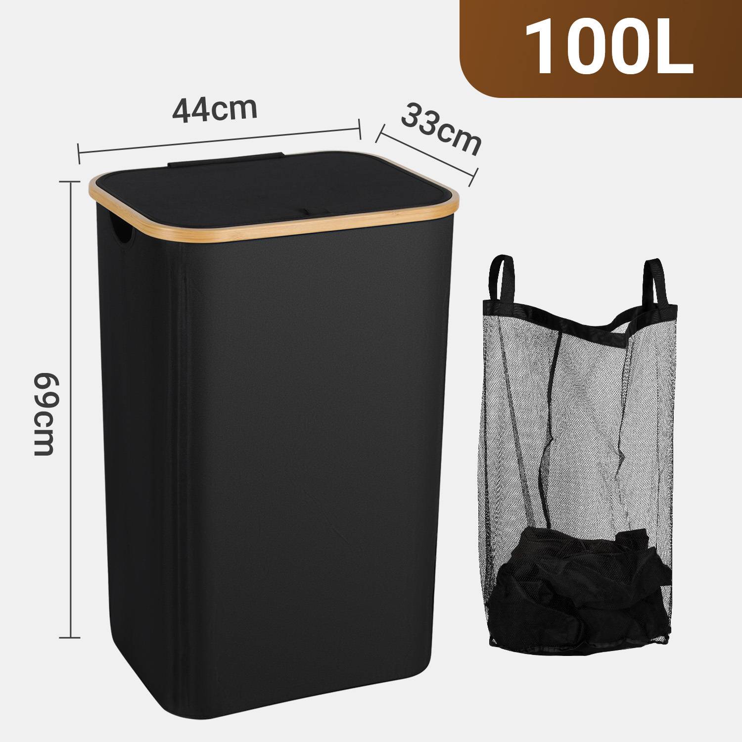 100L Wäschekorb mit Deckel faltbar Oxford Wäschesammler Schwarz 44x33x69 cm