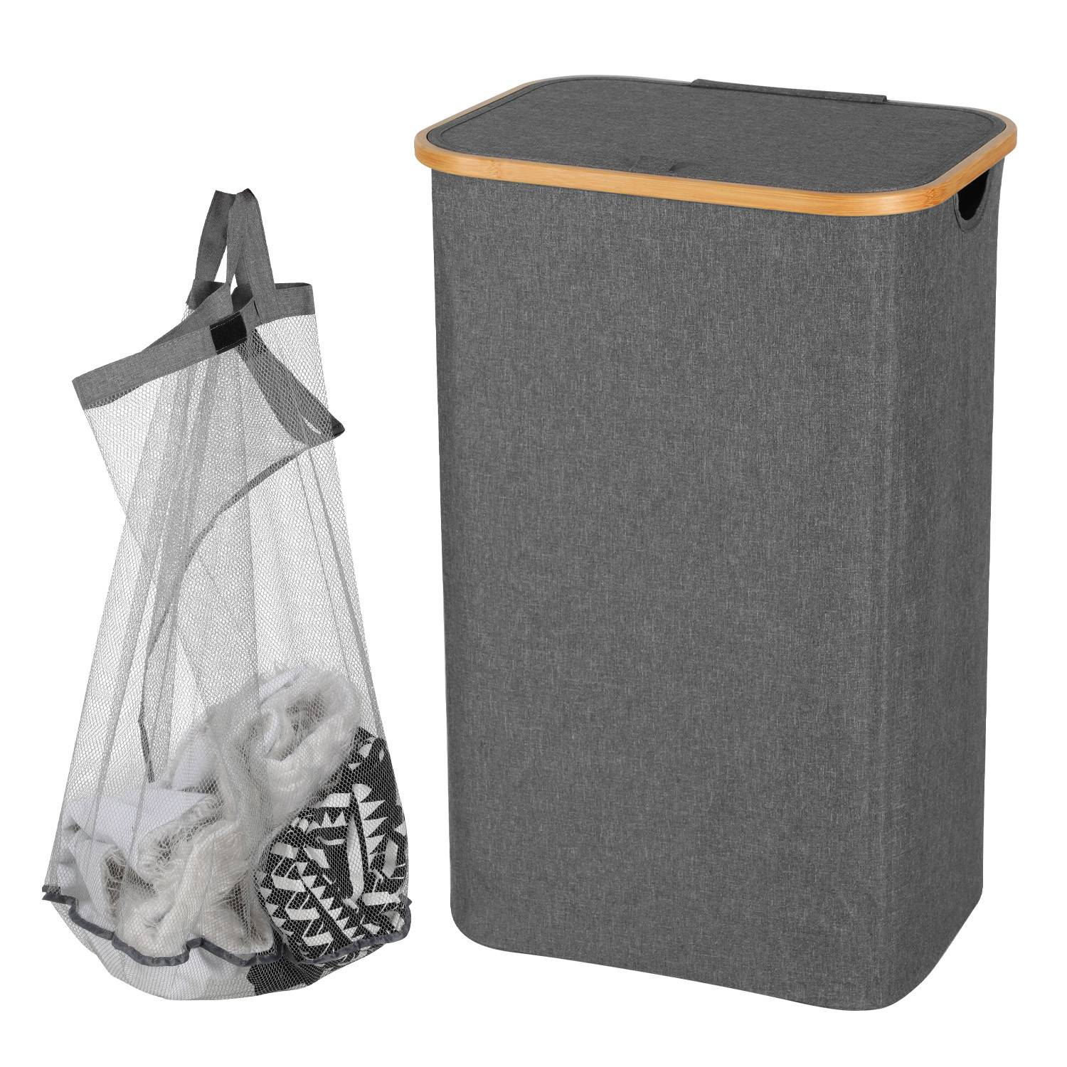 100L Wäschekorb mit Deckel faltbar Oxford Wäschesammler Grau 44x33x69 cm