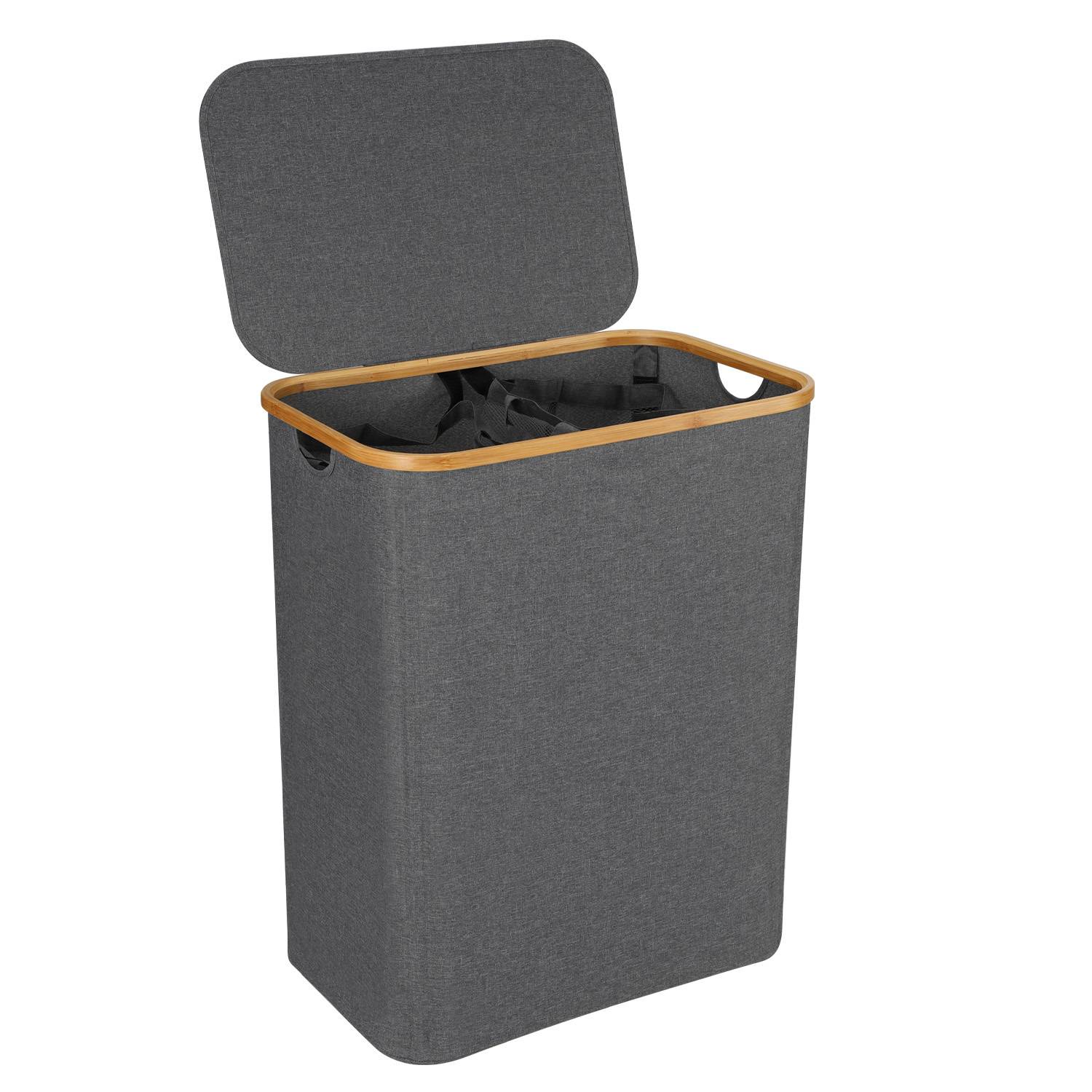 145L Wäschekorb mit Deckel faltbar Oxford Wäschebox Grau 57x37x69 cm, 2 Wäschesäcke