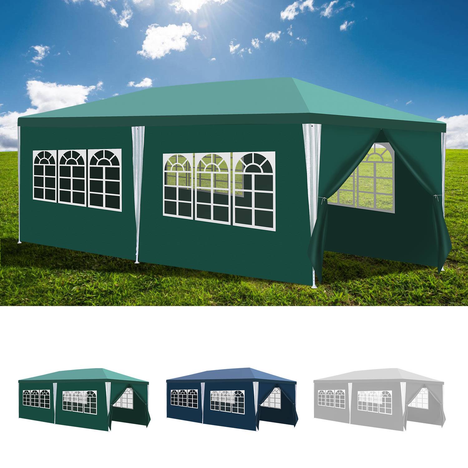 3 x 6 m Garten Pavillon mit 4 Seitenteilen tragbares wasserdichtes Zelt mit Spiralschläuchen, Grün