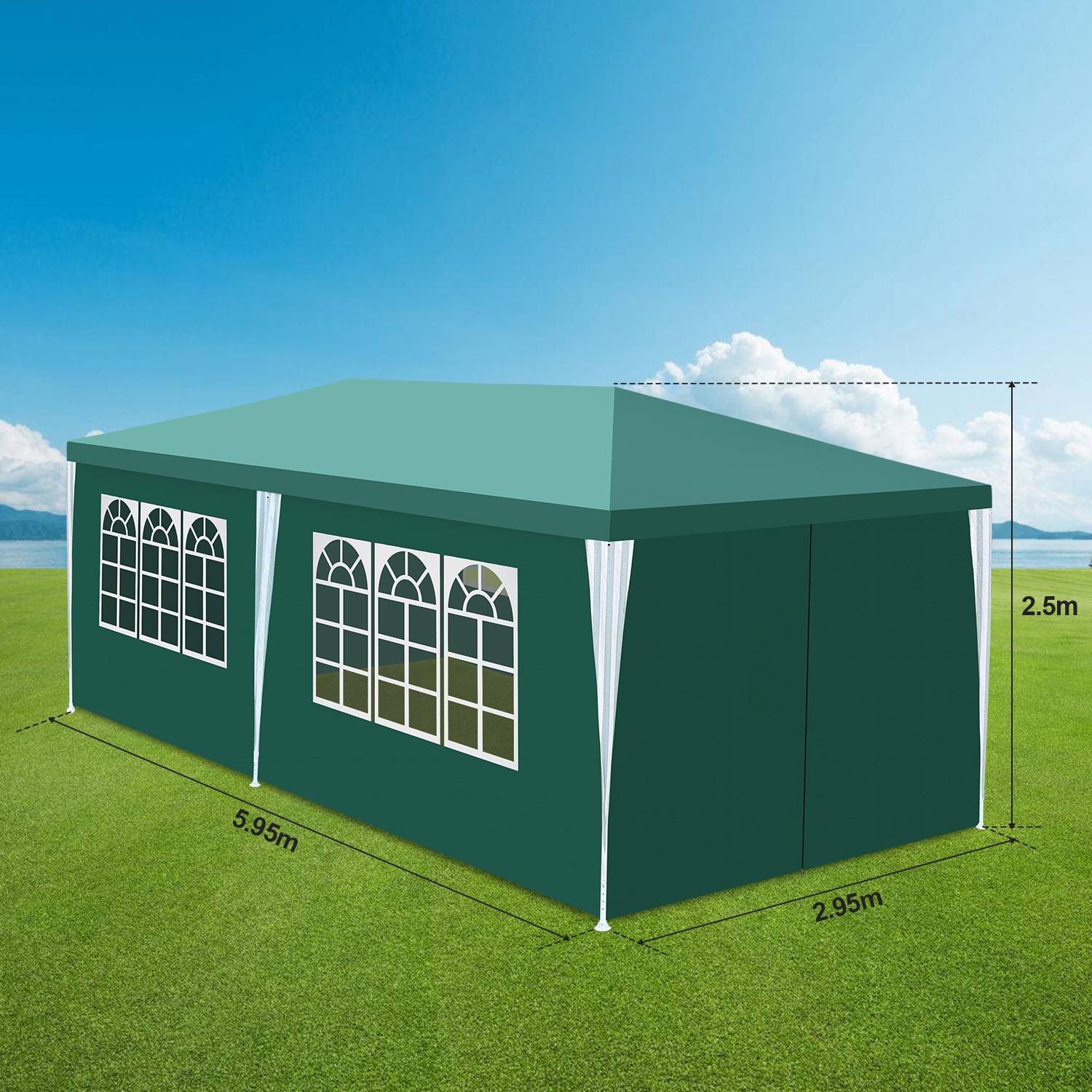 3 x 6 m Garten Pavillon mit 4 Seitenteilen tragbares wasserdichtes Zelt mit Spiralschläuchen, Grün