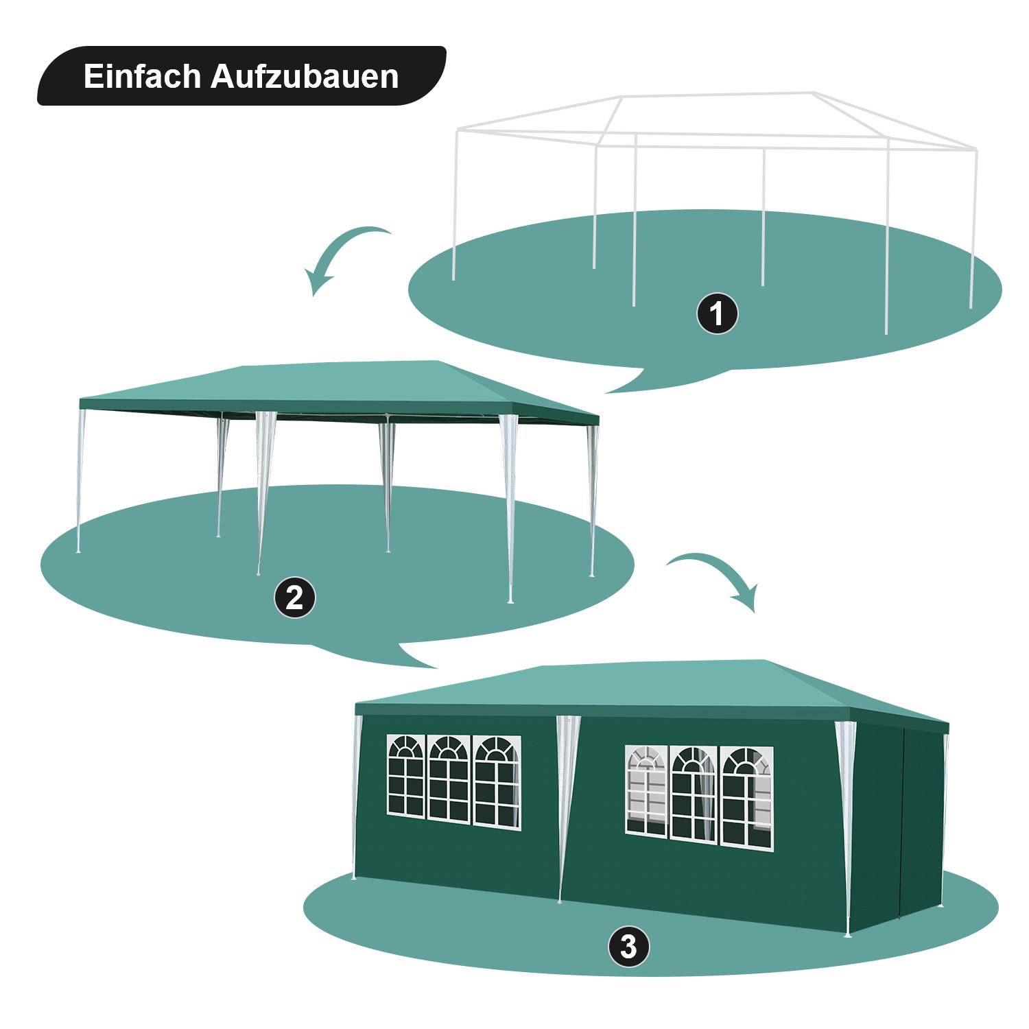 3 x 6 m Garten Pavillon mit 4 Seitenteilen tragbares wasserdichtes Zelt mit Spiralschläuchen, Grün