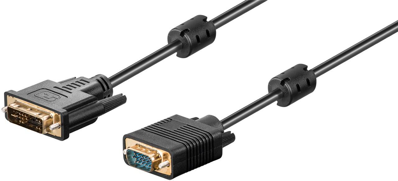 Goobay 93260 DVI-I/VGA Full HD Kabel, vergoldet, 2 m, Schwarz - DVI-A-Stecker (12+5 pin) > VGA-Stecker (15-polig)