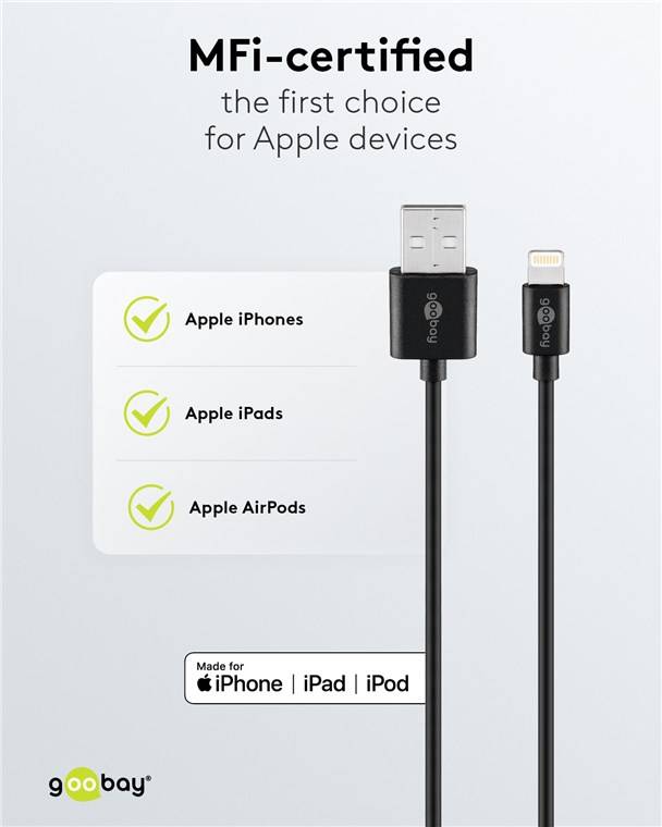 200x Goobay 72904 Lightning USB Lade- und Synchronisationskabel, 0,5 m, schwarz, 0.5 m - MFi-Kabel für Apple iPhone/iPad