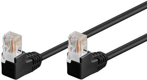 5X Goobay 96090 CAT 5e Patchkabel 2x 90° gewinkelt, U/UTP, Schwarz, 10 m - CCA Kupfergemisch, 2x RJ45-Stecker 90° (8P8C)