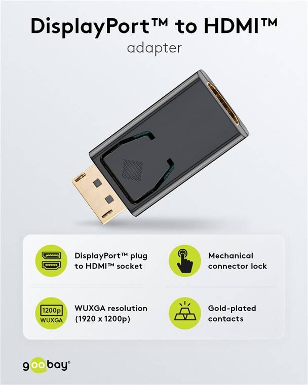 10X Goobay 51719 DisplayPort/HDMI™ Adapter 1.1, vergoldet, Schwarz - DisplayPort-Stecker > HDMI™-Buchse (Typ A)