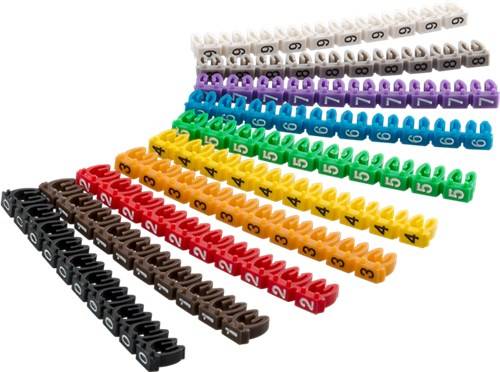 12X Goobay 72513 Kabelmarker-Clips ''Ziffern 0-9'', für Kabeldurchmesser bis 2,5 mm, 2.5 mm - farbige Kennzeichnungsringe 10x 10 Stück zum Markieren