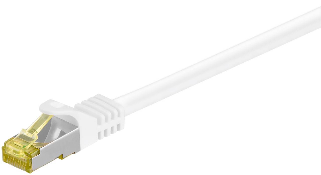 15x Goobay 91098 RJ45 Patchkabel CAT 6A S/FTP (PiMF), 500 MHz mit CAT 7 Rohkabel, weiß, 15 m - LSZH halogenfreier Kabelmantel, Kupfer, RJ45-Stecker