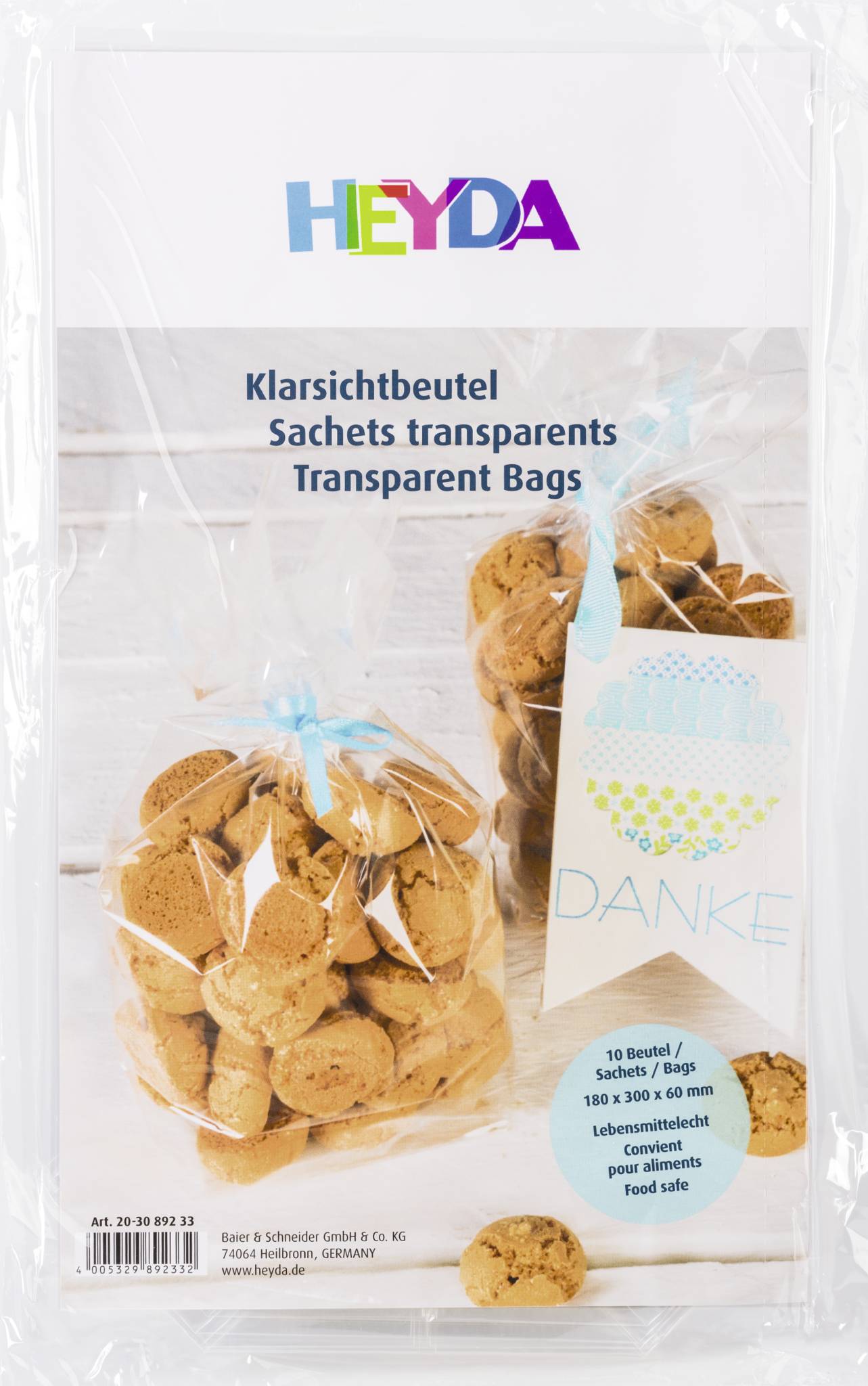 Heyda 203089233 Bodenbeutel "unbedruckt" 180 x 300 mm klar