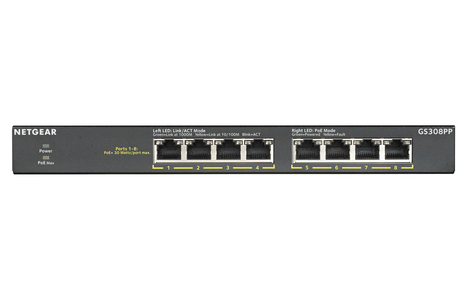 Netgear GS308PP-100EUS Switch NETGEAR 8x GE GS308PP unmanaged, lüfterlos