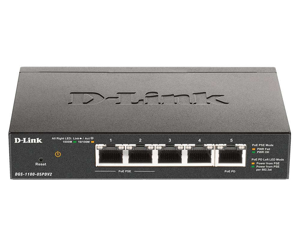 D-Link DGS-1100-05PDV2 Switch D-Link DGS-1100-05PDV2 PoE-powered 5*GE PoE retail