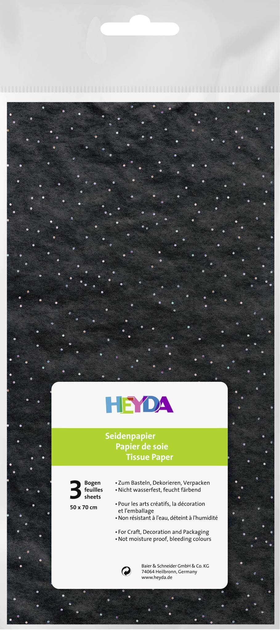 Heyda 203375779 Seidenpapier „Diamant“, B/H: 50 cm × 75 cm, 17 g/m², schwarz
